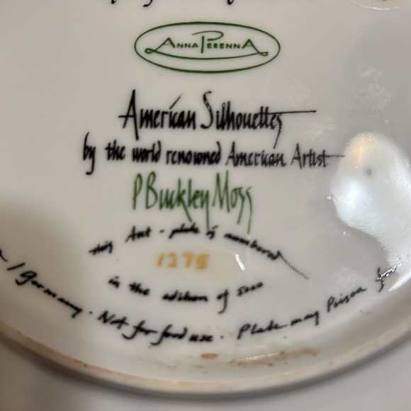 Anna Perenna “Waiting For Tom Plate” artist P Buckley Moss number 1275 Rare - Picture 4 of 7